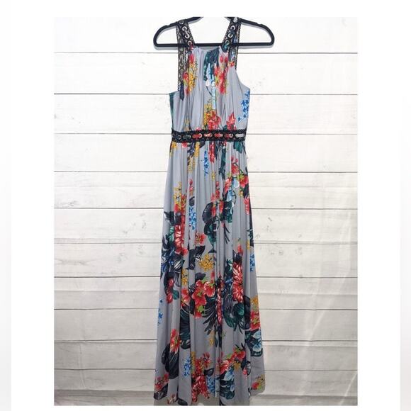 Badgley Mischka Floral Grommet Maxi Cocktail Party Dress - Sz 4 - Picture 2 of 7